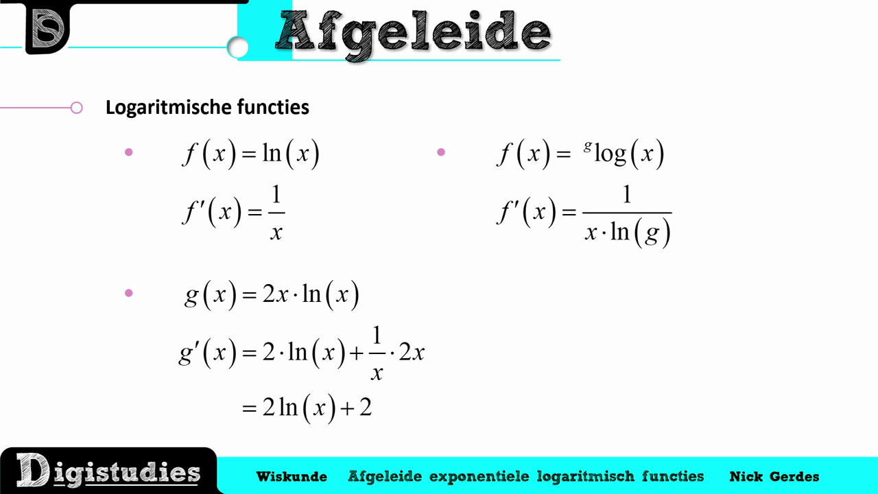 Digistudies - 5. Afgeleide Van Exponentiële En Logaritmische Functies